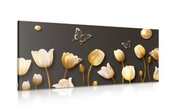 Obraz tulipany ze złotym motywem - 120x60