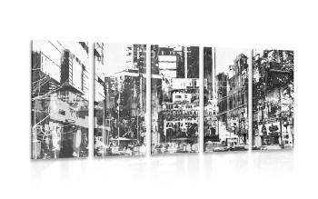 5-częściowy obraz abstrakcyjna panorama miasta w wersji czarno-białej - 100x50