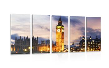 5-częściowy obraz nocny Big Ben w Londynie - 100x50
