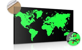 Obraz zielona mapa na korku na czarnym tle - 90x60  flags