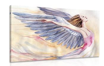 Obraz wolny anioł z fioletowymi skrzydłami - 90x60