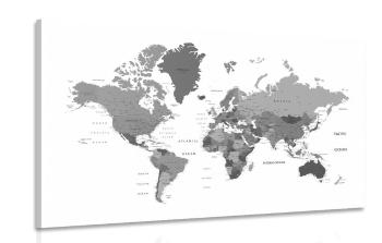 Obraz mapa świata w wersji czarno-białej - 60x40