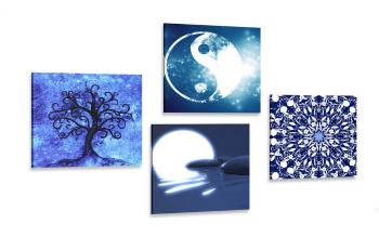 Zestaw obrazów Feng Shui w kolorze niebieskim - 4x 40x40