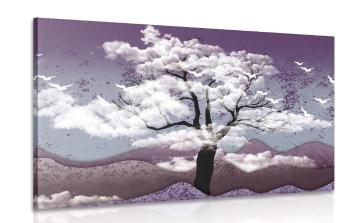 Obraz drzewo pokryte chmurami
