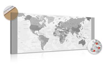 Obraz na korku szczegółowa mapa świata w wersji czarno-białej - 100x50  flags