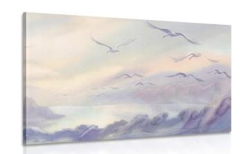 Obraz ptaki lecące nad krajobrazem - 90x60