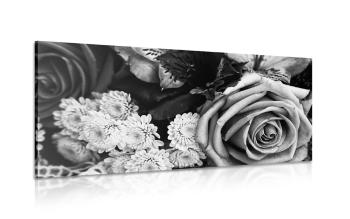 Obraz bukiet róż w stylu retro w wersji czarno-białej - 100x50