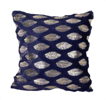 Poszewka na poduszkę, Pluszowa ze złotymi listeczkami, ciemno niebieski, 40 x 40 cm