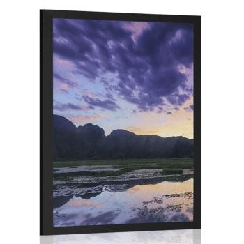 Plakat romantyczny zachód słońca w górach - 40x60 black