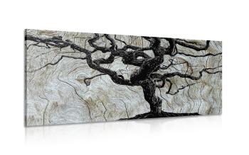 Obraz abstrakcyjnego drzewa na drewnie - 100x50