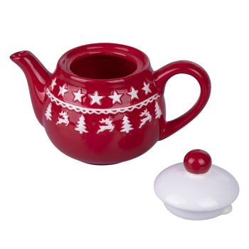 Biało-czerwony świąteczny ceramiczny dzbanek do herbaty 520 ml Xmas – Villa d'Este
