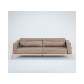 Jasnobrązowa sofa z bawolej skóry z konstrukcją z litego drewna dębowego Gazzda Fawn, 240 cm