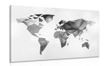 Obraz mapa świata w stylu origami w wersji czarno-białej