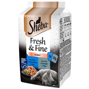 SHEBA Fresh &amp; Fine 72x50g karma dla kotów w sosie (z tuńczykiem, z dorszem)