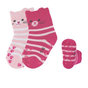 Sterntaler ABS Toddler Socks Twin Pack Cat Face Pink