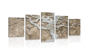 5 częściowy obraz drzewo na drewnie w beżowym wzorze - 100x50