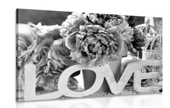Obraz z romantycznym napisem Love w wersji czarno-białej