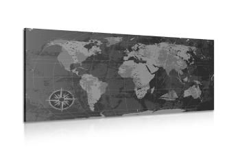 Obraz rustykalna mapa świata w wersji czarno-białej