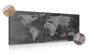 Obraz na korku rustykalna mapa świata w wersji czarno-białej - 100x50  transparent
