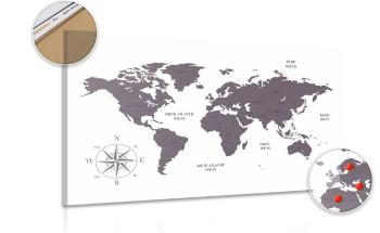 Obraz dyskretna mapa świata w kolorze brązowym na korku - 90x60  flags