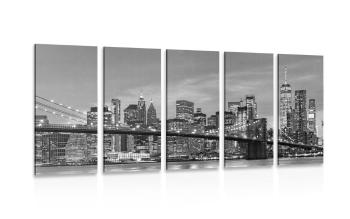 5-częściowy obraz uroczy mostek na Brooklynie w wersji czarno-białej - 200x100