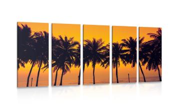 5-częściowy obraz zachód słońca nad palmami - 200x100
