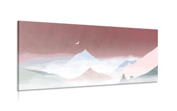 Obraz księżyc nad pastelowymi górami - 120x60