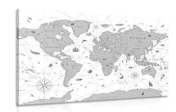 Obraz czarno-biała mapa - 60x40