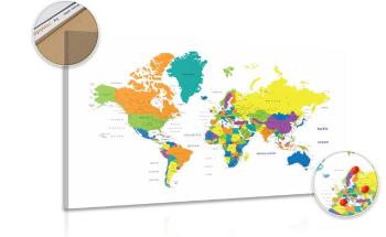 Obraz na korku kolorowa mapa świata na białym tle