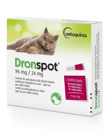VETOQUINOL Dronspot 96 mg / 24 mg dla dużych kotów o wadze 5 do 8 kg 2szt