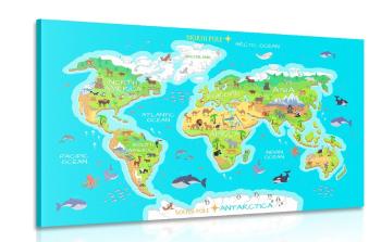 Obraz mapa geograficzna świata dla dzieci - 90x60