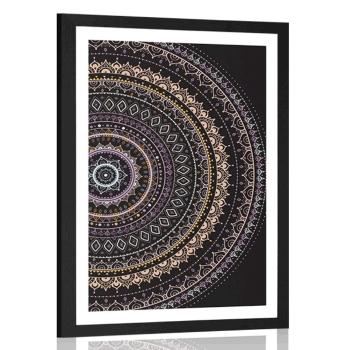Plakat z passe-partout Mandala ze wzorem słońca w fioletowych odcieniach - 60x90 black