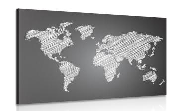 Obraz zakreskowana mapa świata w wersji czarno-białej - 60x40