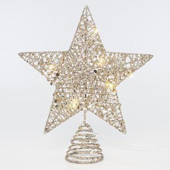 Eurolamp Złota gwiazda na choinkę, 10 ciepłych białych diod LED, 25,4 cm, 1 szt.