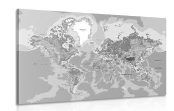 Obraz klasyczna mapa świata w wersji czarno-białej - 60x40