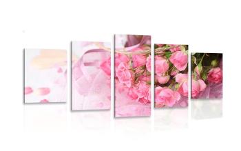 5-częściowy obraz romantyczny różowy bukiet róż - 200x100