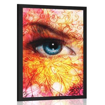 Plakat niebieskie oczy z abstrakcyjnymi elementami - 30x45 black