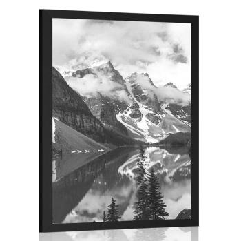 Plakat z passe-partout piękny czarno-biały krajobraz górski - 60x90 silver