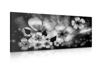 Obraz fantazja na temat kwiatów w wersji czarno-białej - 120x60