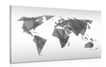 Obraz geometryczna mapa świata w wersji czarno-białej - 90x60