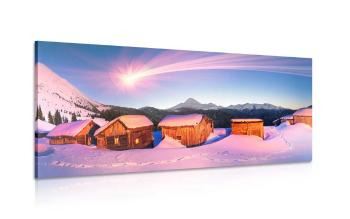 Obraz śnieżna wioska górska - 100x50