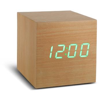 Jasnobrązowy budzik z zielonym wyświetlaczem LED Gingko Cube Click Clock
