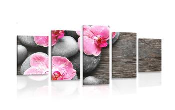 5-częściowy obraz elegancka kompozycja z kwiatami orchidei - 200x100