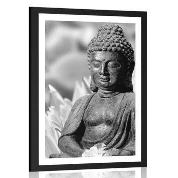 Plakat z passe-partout sokojny Budda w czerni i bieli - 20x30 white