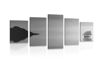 5-częściowy obraz żaglowiec w wersji czarno-białej - 100x50