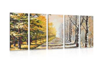 5-częściowy obraz jesienna aleja drzew - 200x100