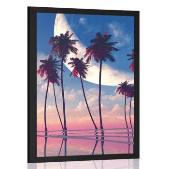 Plakat zachód słońca nad tropikalnymi palmami - 60x90 white