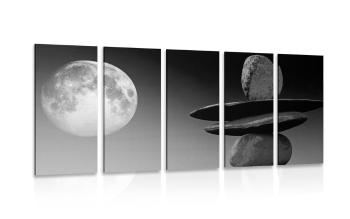 5-częściowy obraz składane kamienie w księżycowym świetle w czarnobiałym kolorze - 200x100