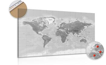 Obraz na korku wspaniała czarno-biała mapa świata - 90x60  place