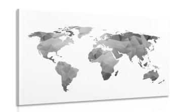 Obraz wielokątna mapa świata w wersji czarno-białej